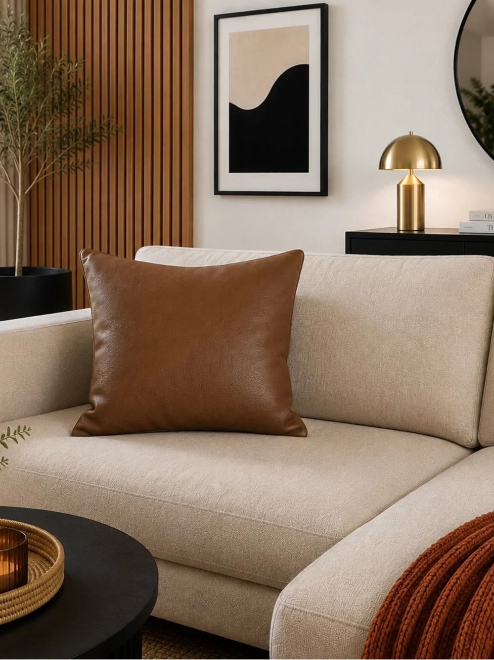 Brown Leather Like Throw Pillow Cover